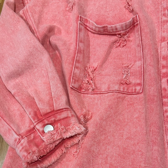 *last chance* Amazon | Frayed Oversized Pink Denim Jacket - Picture 6 of 16